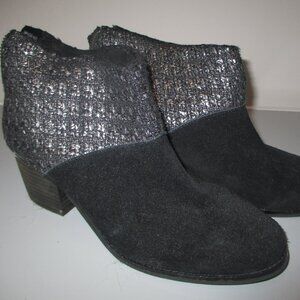 OMS Black Suede & Silver Slub Wool Leila Bootie - Size 7.5